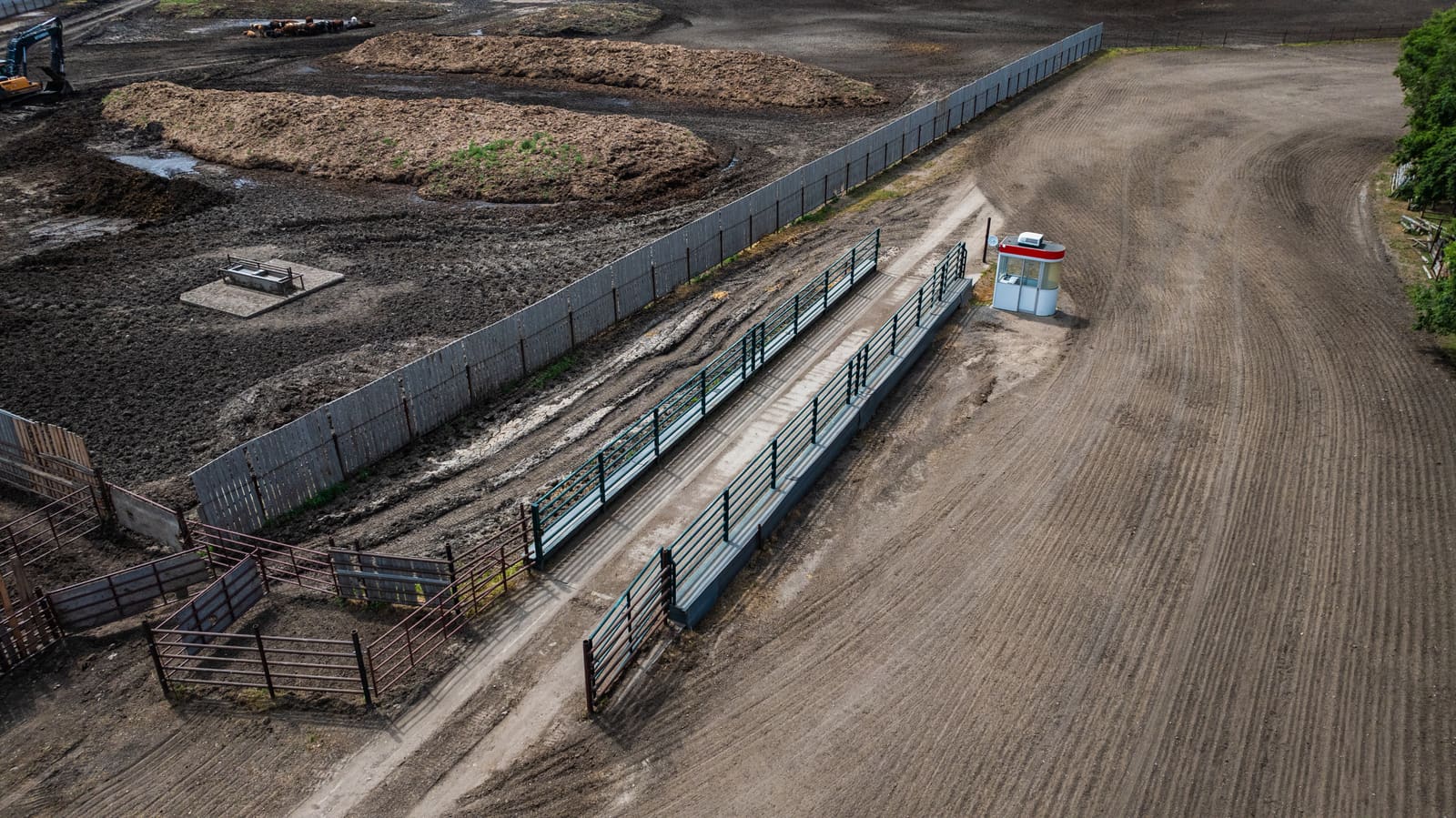 The on-site weigh scale and scale house at Lazy T Ranch from the air