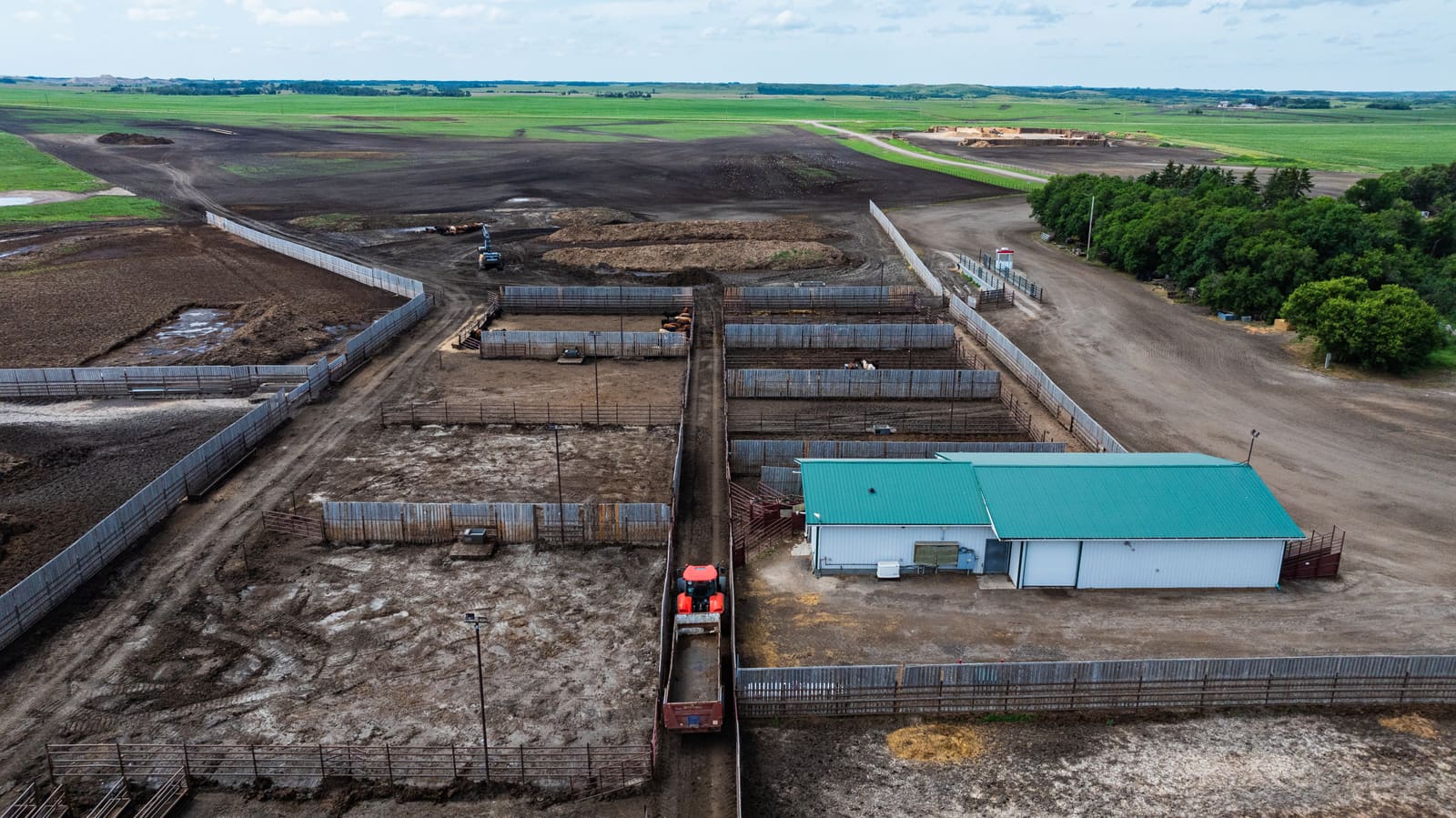Aerial view of the Lazy T Ranch processing barn and handling pens