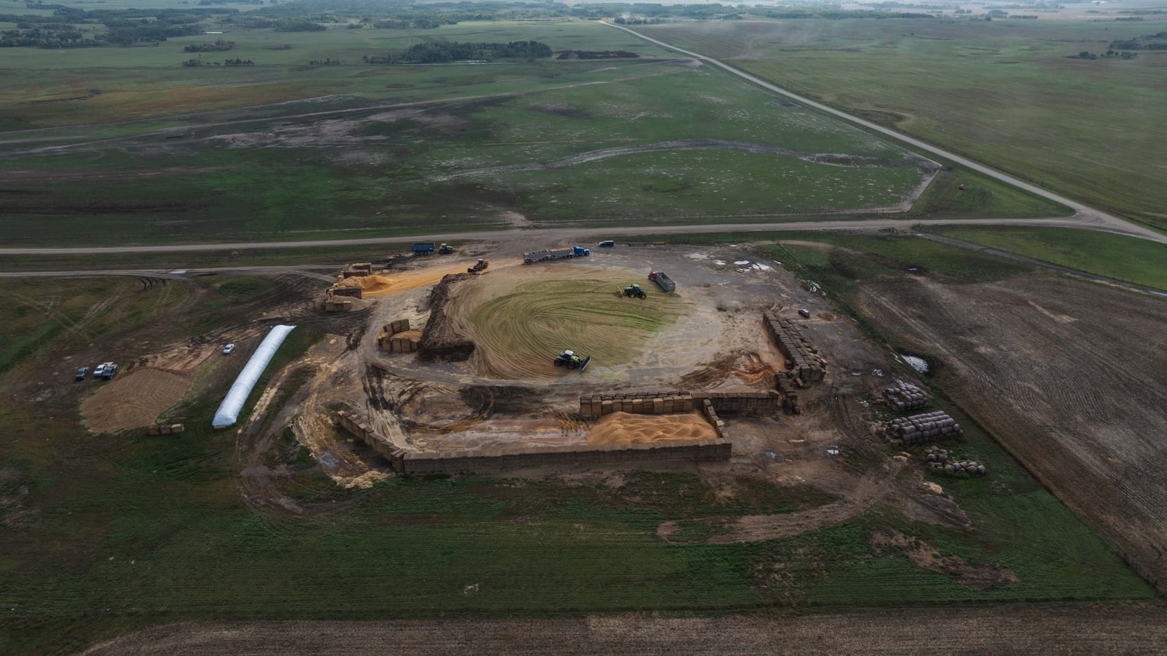 Silage being packed and leveled in the new south pit at Lazy T Ranch