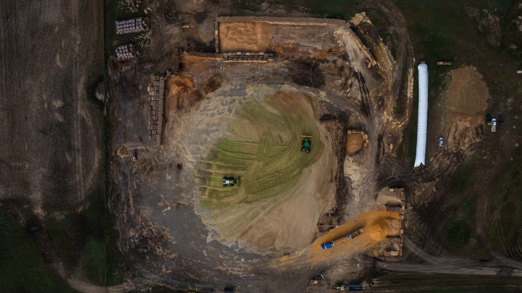 Overhead view of the covered silage pile stored for backgrounding cattle